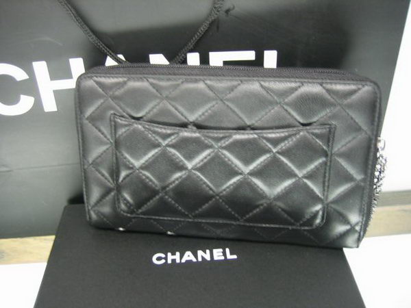 AAA Chanel Leather Bright Black CC Logo Long Zipper Wallet 26710 Bla Online